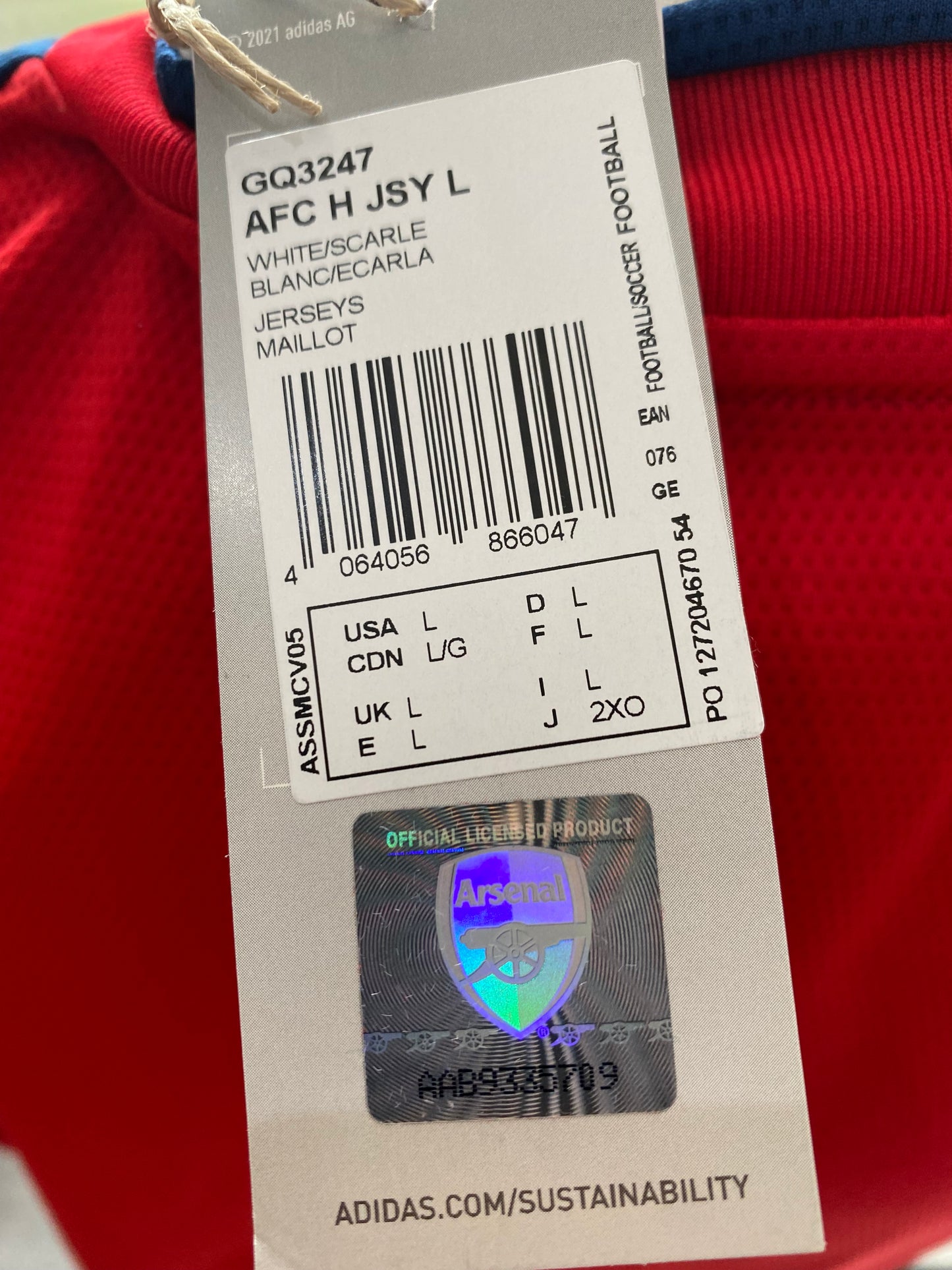 Arsenal 2021-22 Home Long Sleeve Shirt Mens Large - BNWT - Includes Free Printing