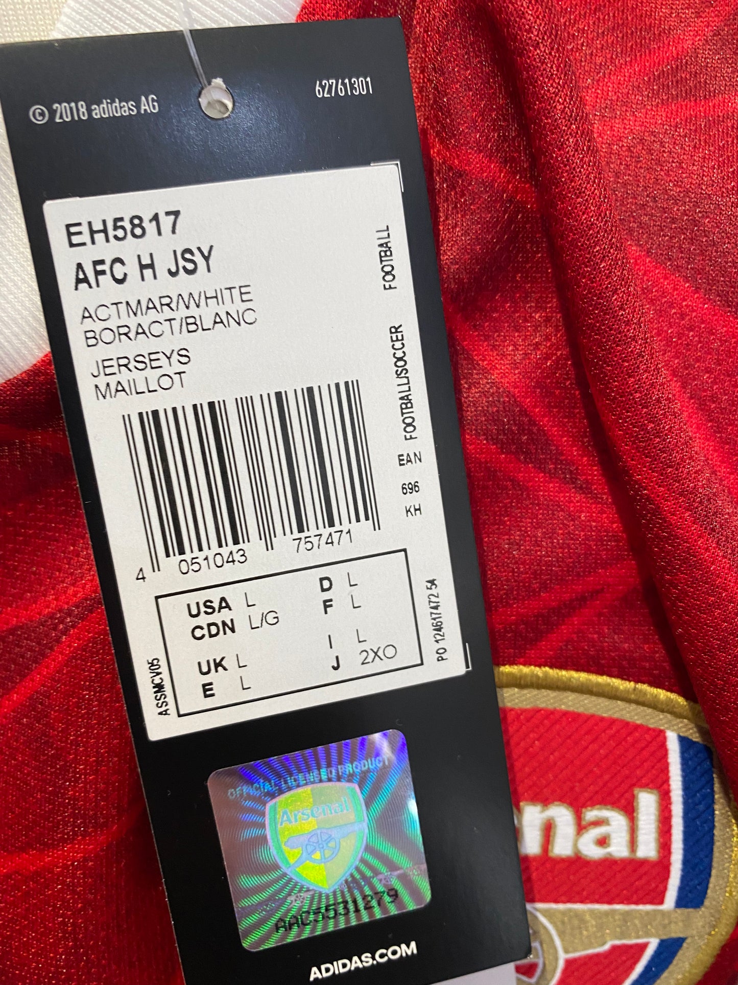 Arsenal 2020-21 Home Shirt Medium - Includes Free Printing