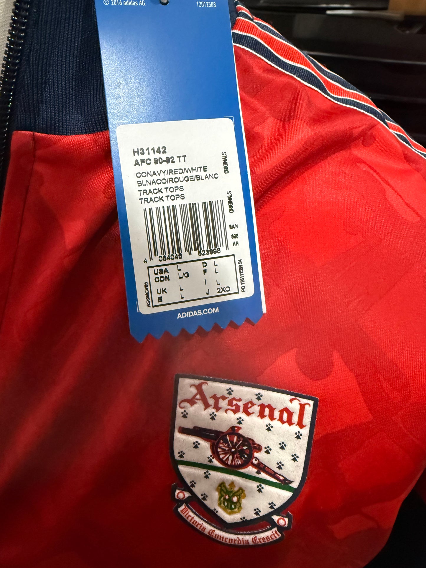 Arsenal 1990-92 Reissue Adidas Jacket Mens Large - BNWT
