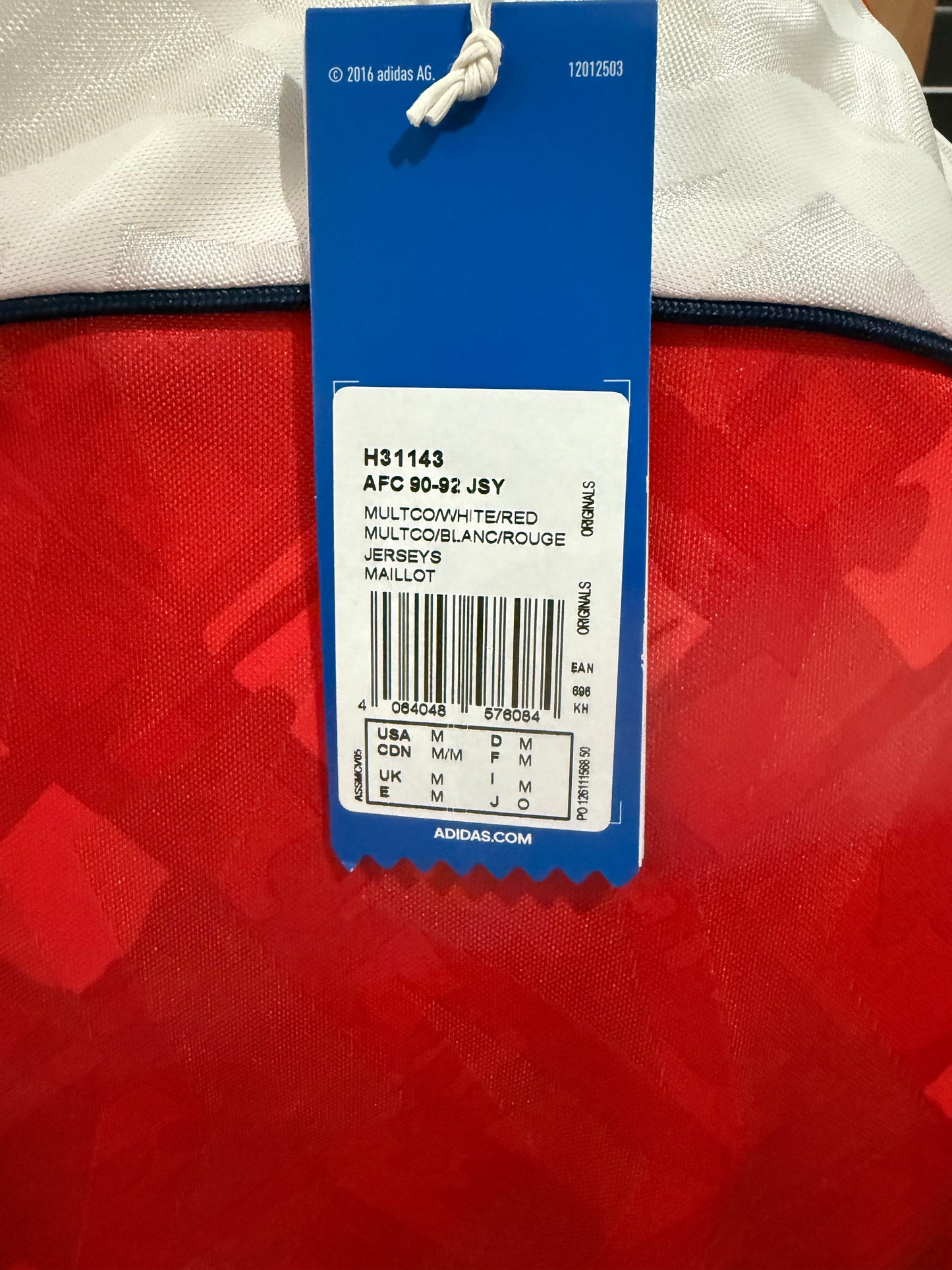 Arsenal 1990-92 Reissue Adidas Home Shirt Mens Medium - BNWT