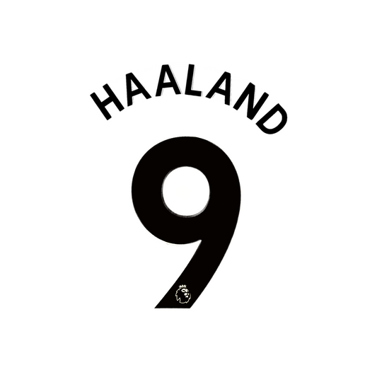Haaland 9 Official Player Size 2019-23 Home Nameblock and Number with Optional Sleeve Badges