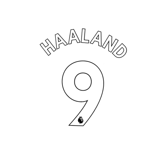 Haaland 9 Official Player Size 2019-23 Away Nameblock and Number with Optional Sleeve Badges